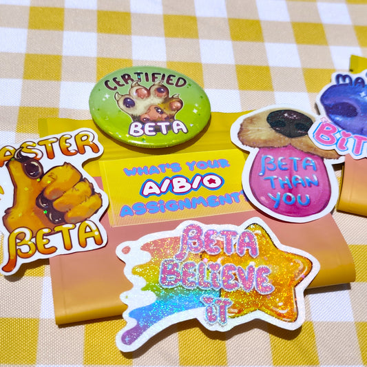 Alpha Beta Omega (Omegaverse) Pin and Sticker Blind Bags!