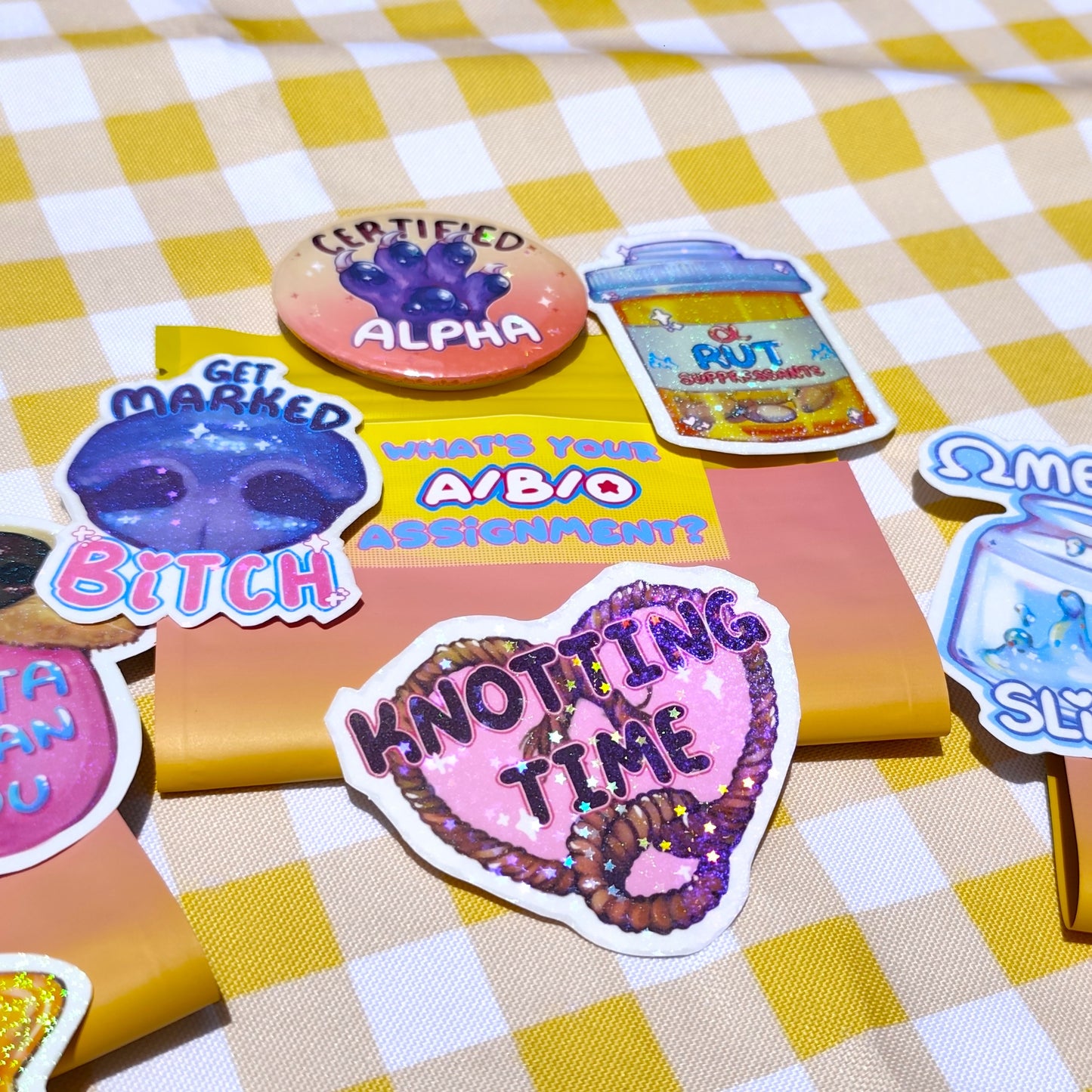 Alpha Beta Omega (Omegaverse) Pin and Sticker Blind Bags!