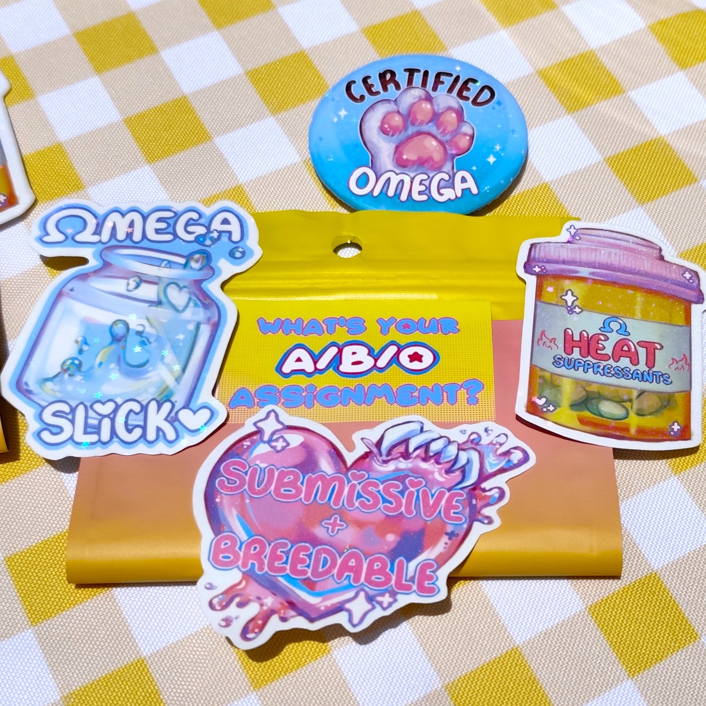 Alpha Beta Omega (Omegaverse) Pin and Sticker Blind Bags!