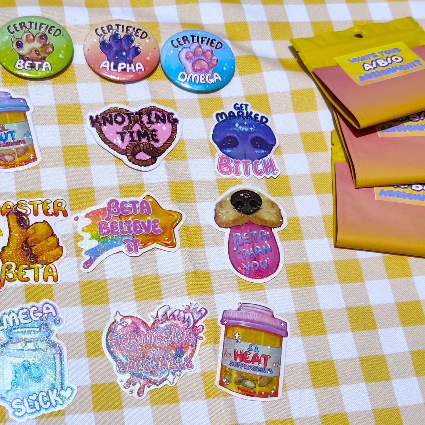 Alpha Beta Omega (Omegaverse) Pin and Sticker Blind Bags!